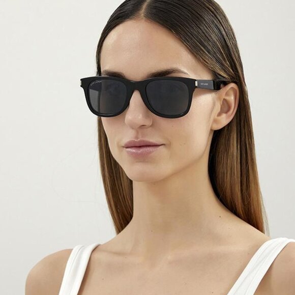 Saint Laurent SL51 037 Sunglasses Ivory Square Frame, Grey Lenses - Picture 2 of 10